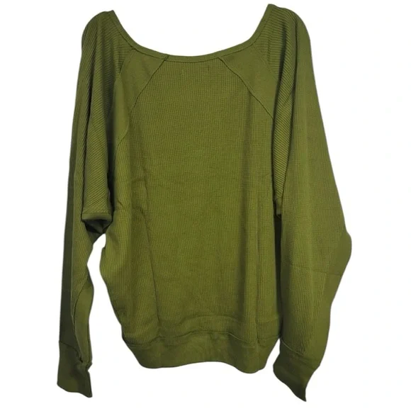 Free People Santa Clara Thermal Long Sleeve V-Neck Top Med Green Ferngully Boho - Picture 5 of 5